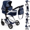 Bayer Design Combi Poppenwagen Neo Vario Blauw Met Hartjes