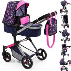 Bayer Design Combinatie Poppenwagen Vario Harten Blauw/roze Met Harten En Zeemeermin