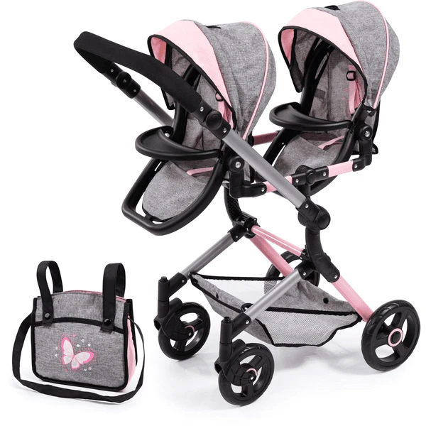 Bayer Design Twin Neo Poppenwagen Grijs/roze, Met Vlinder - Image 5