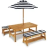 Kidkraft® Kinder Tuintafelset Met Bankjes, Kussens En Parasol, Blauw Met Witte Strepen