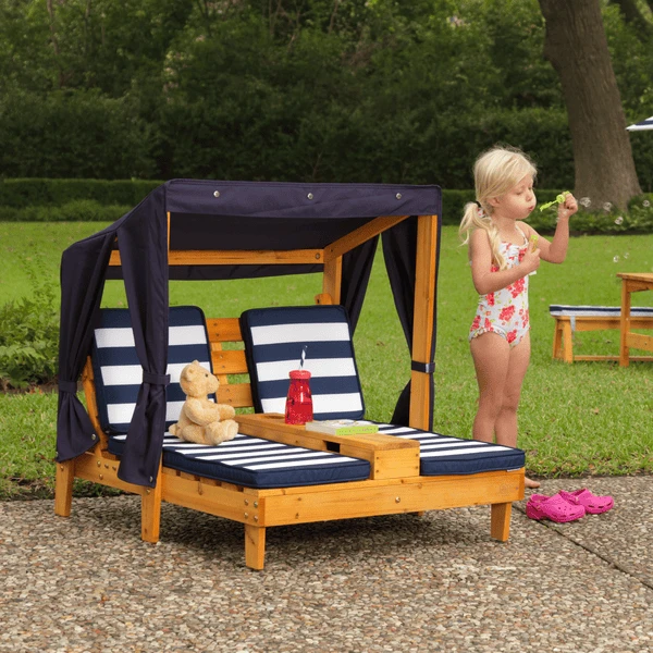 Kidkraft® Tweepersoons Kinderligstoel Met Bekerhouders, Blauw/wit - Image 5
